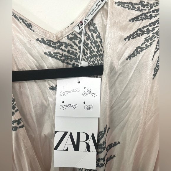 ZARA | NWT Wrinkled Effect Printed Satin Maxi Dress in Ecru, Size Medium - Picture 10 of 13